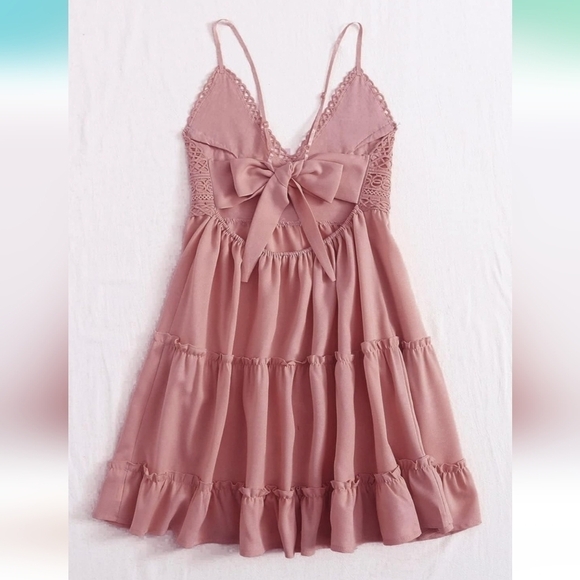 Women's Dress Floral Crochet Mini Cami Dress Size Large Color Dusty Rose NWOT - Picture 3 of 13